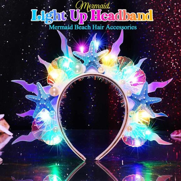 Light Up Mermaid Headpiece Led Starfish Hair Accessory for Women and Girls - Picture 2 of 7